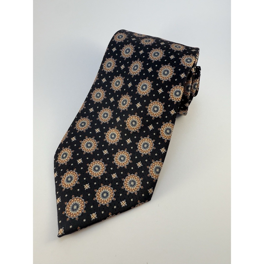 Italo Ferretti Men's Neck Tie Long (60) Made In Italy 100% Silk Black Geo NWOT